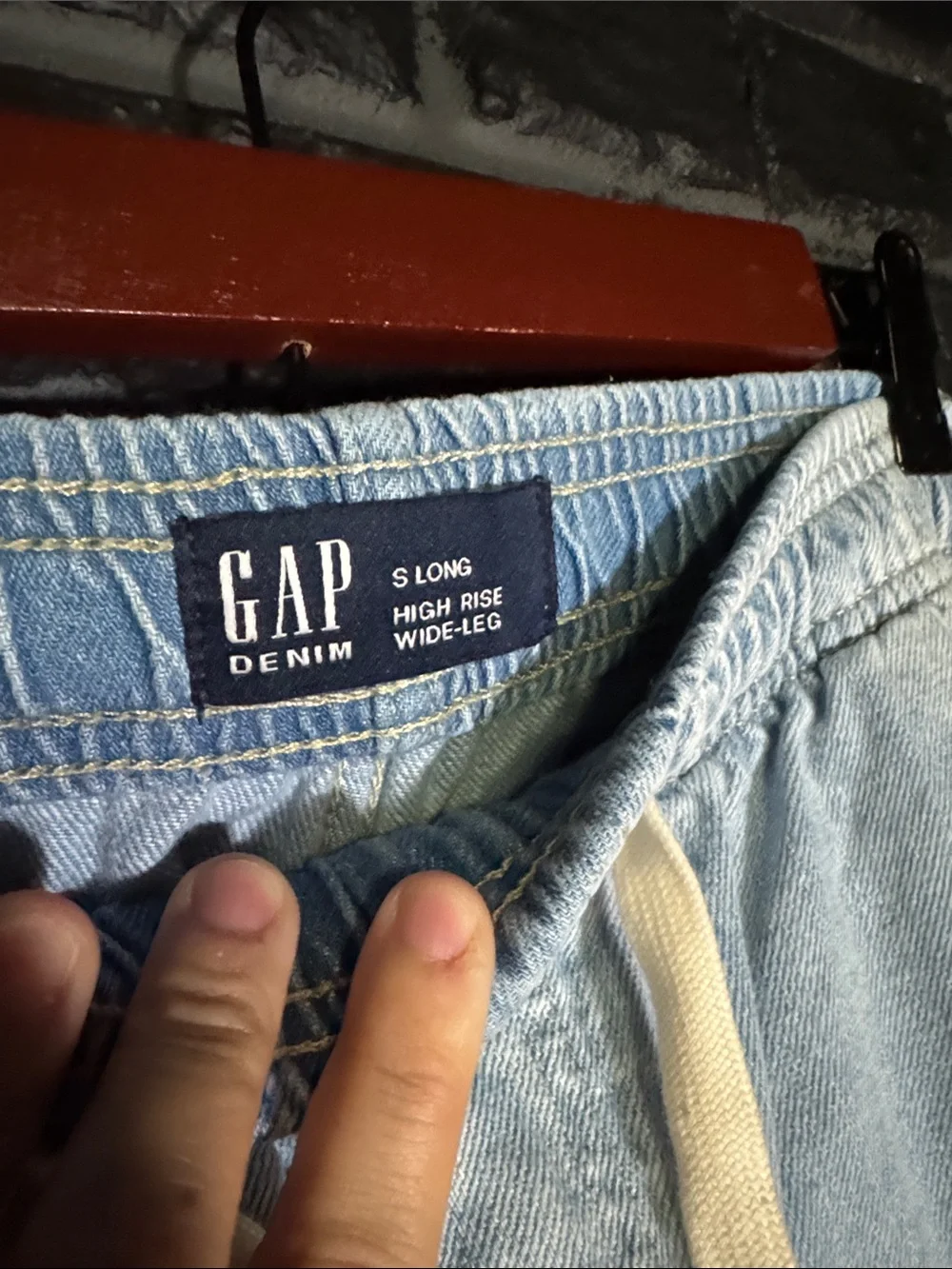 GAP Light Blue High Waisted Long Relaxed Drawstring Jeans